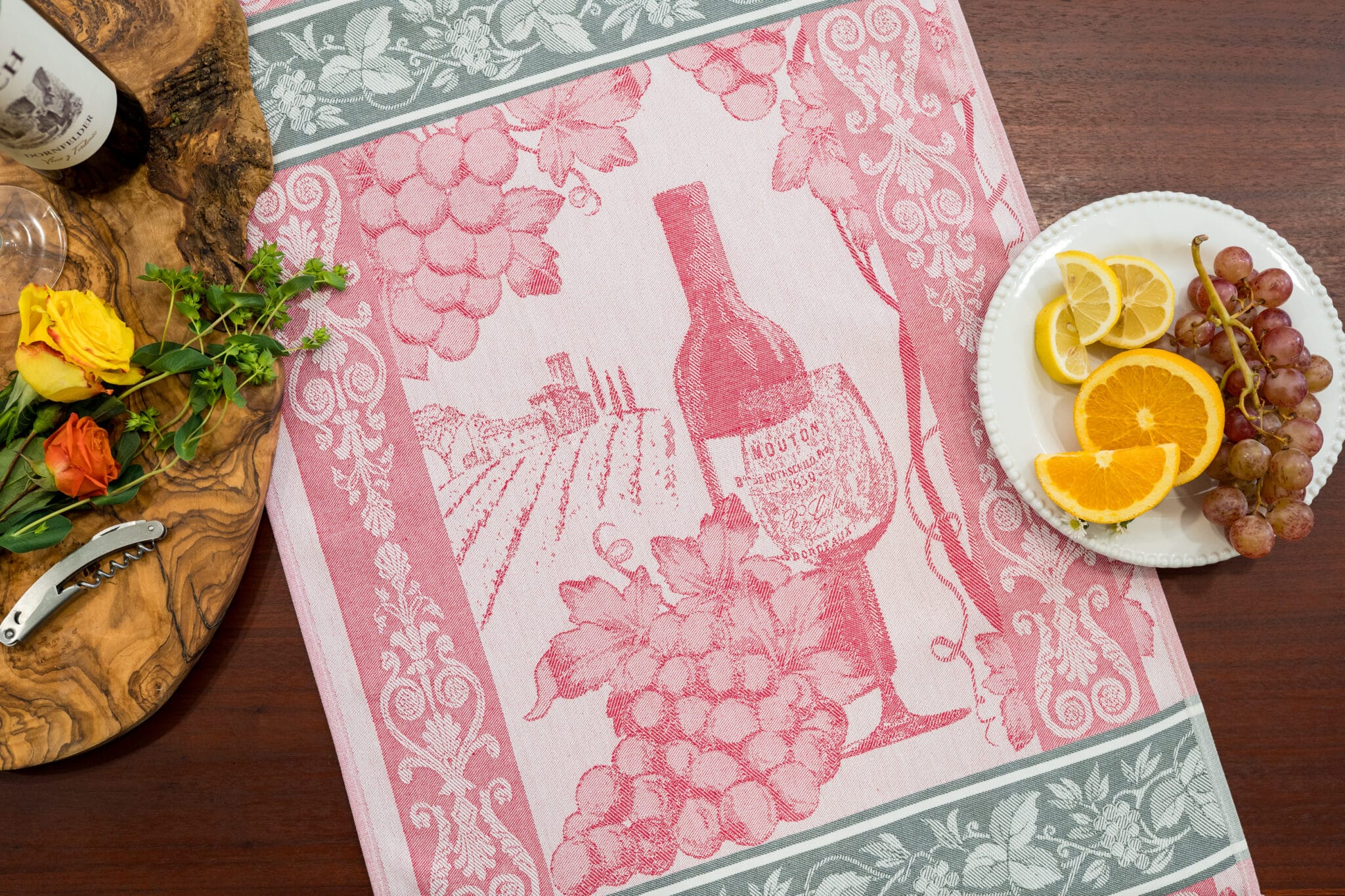 Wine Crystal Arrow Jacquard Tea Towel Red