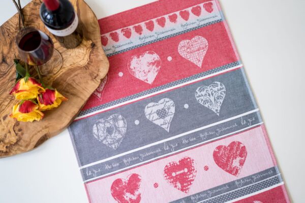 Hearts jacquard woven tea towel