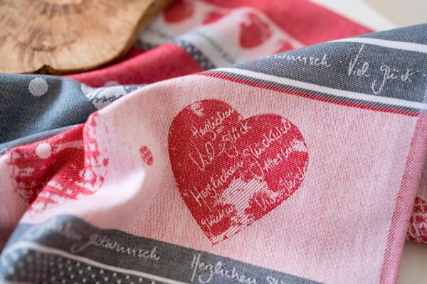 Hearts jacquard woven tea towel